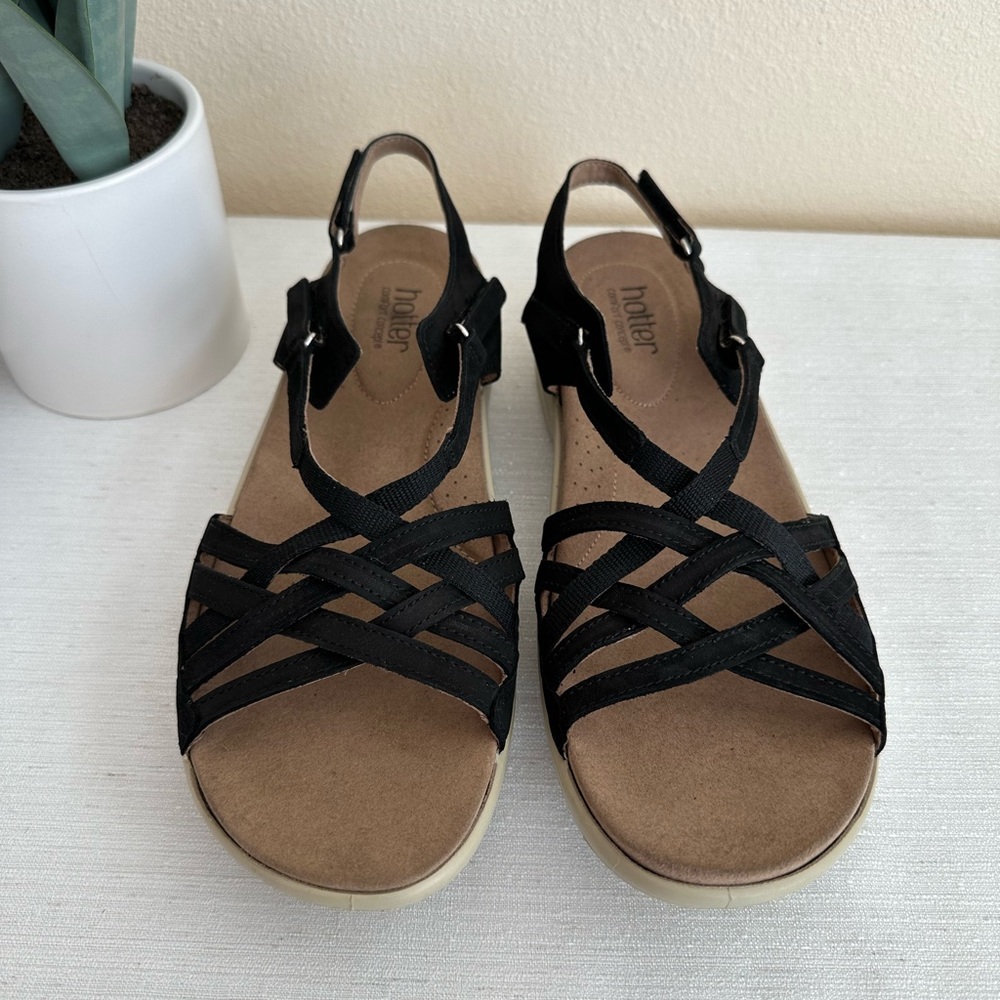 Hotter Maisie Black Strappy Comfort Concept Slingback Sandals Woman’s 9